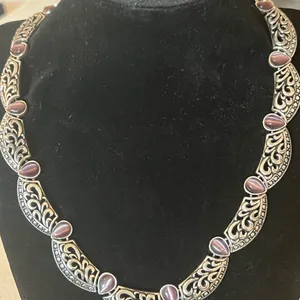 Avon NA Silver and Purple Ornate Necklace thumbnail 1