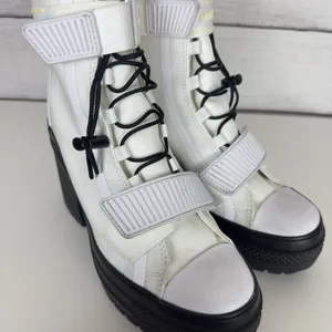 Converse All Star GR82‎ De Luxe Womens 6.5 White Boots Block Heel Cord Lock Goth thumbnail 7