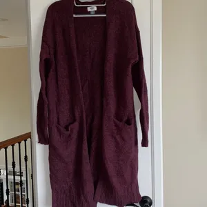 Old Navy long maroon and black cardigan sweater thumbnail 2