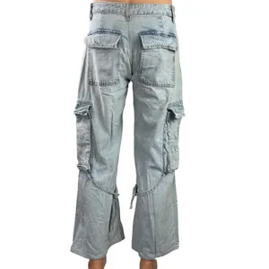 Zara Womens Blue Light Wash Mid Rise Wide Leg Baggy Cargo Denim Jeans Pants Sz 8 thumbnail 3