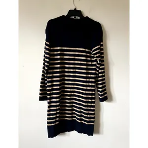 Pact Classic Fine Knit Collared Striped Mini Sweater Dress Size M Blue Beige thumbnail 7