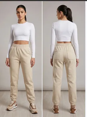 POPFLEX Beige High-Rise Elastic Waist Joggers thumbnail 2
