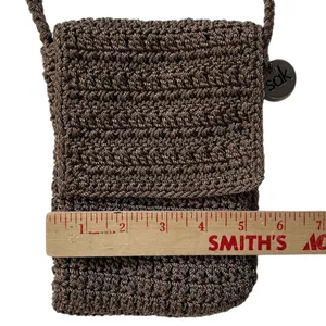 Vintage 90’s The SAK Crochet Bag Y2K Crossbody Shoulder Purse Brown Zip 5.5x7.5 thumbnail 8