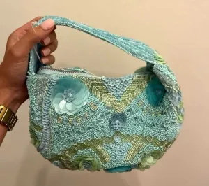 TJ Maxx Marshall’s blue green teal viral bead floral sequin shoulder bag thumbnail 1