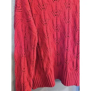 BCBGMAXAZRIA Bright‎ Red Pointelle Knit Chenille Pullover Sweater Size Large thumbnail 5