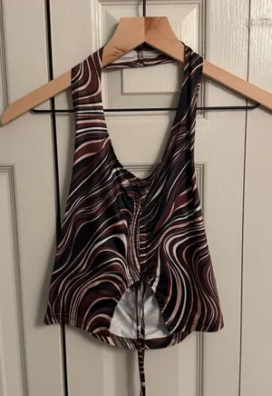 Black and Brown Stripped Halter Top Size XS thumbnail 1