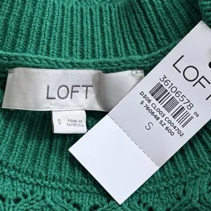 NEW LOFT‎ Green Eyelet Knit Crewneck Sweater Long Sleeve Spring Cozy Preppy S thumbnail 7