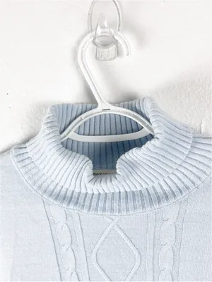 MERSEA Aberdeen Light Blue Cable Knit High Side Slits Poncho Sweater One Size thumbnail 6