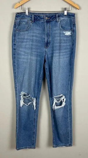 American Eagle Mom Jeans Womens 12 R Distressed‎ Light Blue Denim Casual thumbnail 1