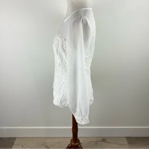 New York & Company White Lace Sheer Long Sleeve Blouse Small thumbnail 10