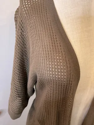 NAF NAF Olive Green Open-Knit Cardigan with Waist Tie Swim Cover Sz M thumbnail 3