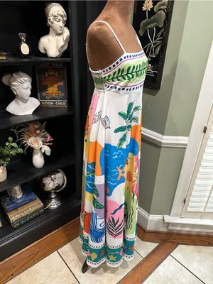 Tropical Spaghetti Strap Maxi Dress – Size Small Blue thumbnail 5