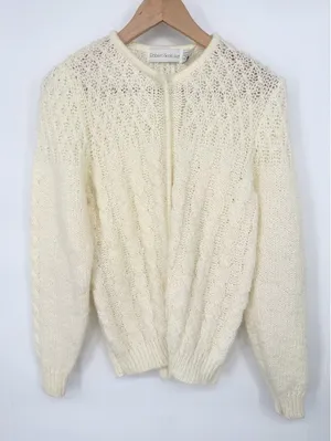 Vintage Robert Scott Ltd Cable Knit Button Cardigan Cream Sweater‎ Sz 34 Cottage thumbnail 1