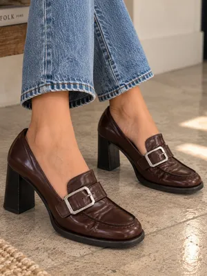 Coach Paulin Spazzolato Dark Brown Leather Heeled Loafers Size 5.5 NIB thumbnail 1