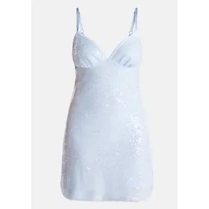 No Boundaries Silver Sequin Mini Dress Women Medium 8-10 V-Neck Party‎ thumbnail 5