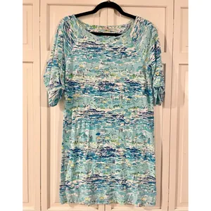 Lilly Pulitzer high tide boatneck 3/4 sleeve dress beach umbrella print thumbnail 4