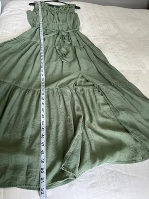 Figueroa & Flower Olive Lace Crochet Yoke Maxi Dress with Tie Waist Size M thumbnail 9