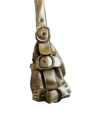 Vintage Gold Pebble Faux Leather Shoulder Bag Buckles & Straps Y2K Club Wear thumbnail 2