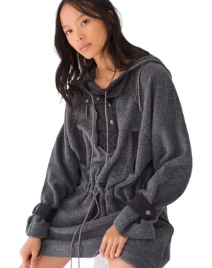 Free People We The Free Gray & Black Sadie Surplus Slouchy Longline Fleece Sweatshirt Jacket Top Medium thumbnail 1