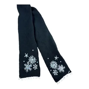 White Stag Vintage Snowflake Beaded Cardigan Sweater Black XL Scarf Christmas thumbnail 3