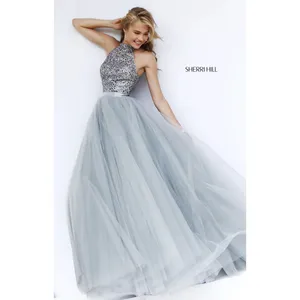 Sherri Hill 11316 Silver Beaded Tulle Ball Gown‎ Size 2 NWT Formal thumbnail 2