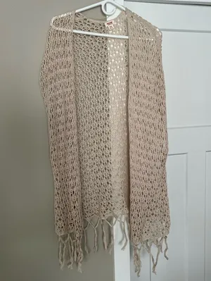Mossimo Supply Co. Beige Open-Knit Cardigan thumbnail 1
