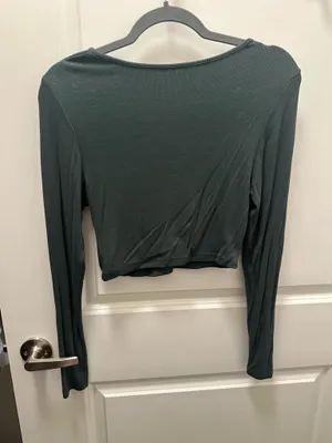 Green Lace Trim Crop Long Sleeve thumbnail 2