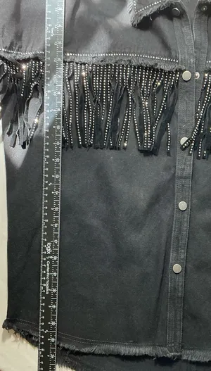 Zara Rhinestone Fringe Black Denim Jacket thumbnail 6