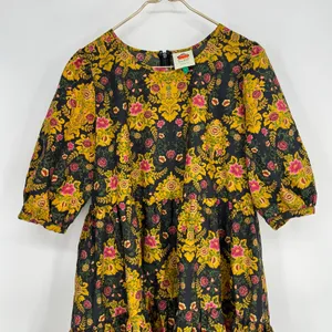 Farm Rio Arabesque Floral Mini Dress Puff Sleeve Tiered Black Yellow Large thumbnail 13