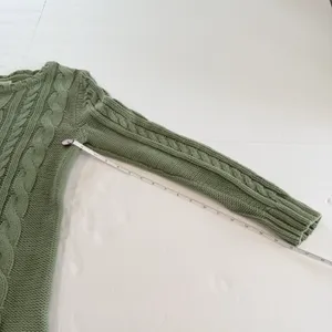 LL Bean Sage Green Double L Mixed Cable Crew Neck Pullover Cotton Sweater XS thumbnail 9