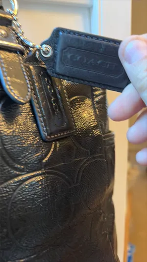 Coach Black Leather Signature Embossed Tote thumbnail 4