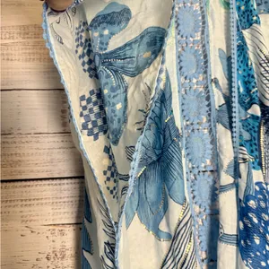 Woven Heart Teal and Cream Kimono With Crochet Detail thumbnail 2