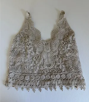 Miss Only Italy Beige Crochet Lace‎ V-Neck Camisole Boho Cotton Tank Top 89023 thumbnail 1