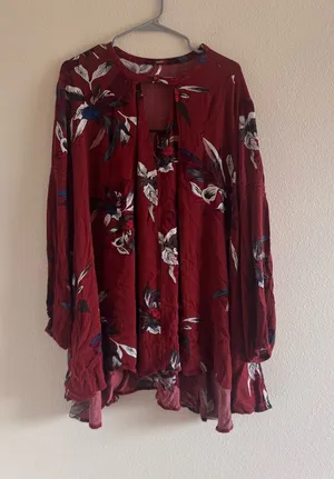 Free People Wine Floral Tie-Neck Tunic thumbnail 1