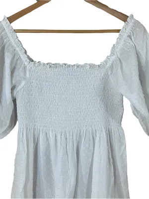 Hill House Athena Nap Dress White Smocked Puff Sleeve Cotton XS thumbnail 3