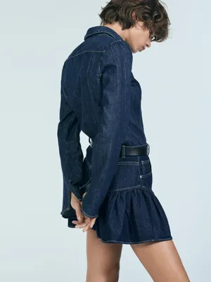 Zara Denim Ruffle Mini Skirt - Dark Blue thumbnail 8