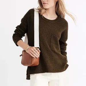 Madewell Thompson olive green pocket pullover sweater thumbnail 1
