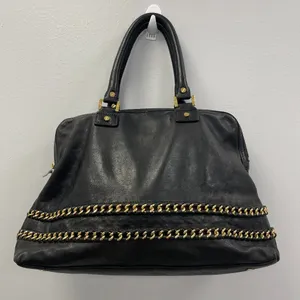 Tory Burch Top Handle Satchel in Black Leather w/ Gold-tone Chain - Preowned thumbnail 1