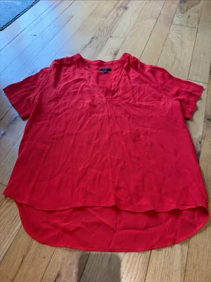 J. Crew Red V-Neck Short Sleeve Blouse Size Medium - C1-318 thumbnail 3