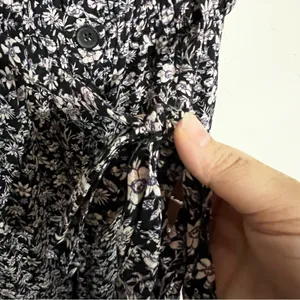 Maeve By Anthropologie Black Purple Ditzy Floral Belted Wide‎ Leg Jumpsuit thumbnail 6