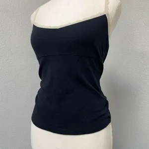 Victoria'S Secret Black Cami Tank White Lace Trim Top Y2k Coquette Dark Cottage thumbnail 3