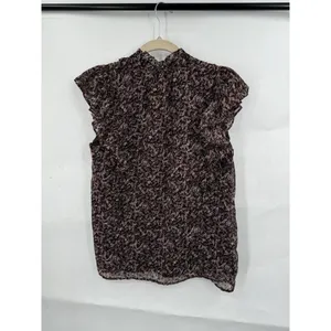 Loft Blouse Women Small Burgundy Floral Ruffle Peasant Cottagecore Prairie Ditsy thumbnail 3