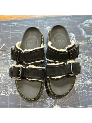 Dr. Martens Blaire Shearling Buckle Sandals | Black | Size 4M / 5W thumbnail 2