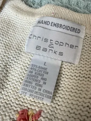 Vintage Hand Embroidered Christopher & Banks Sweater Vest Large Ivory Floral 90s thumbnail 4