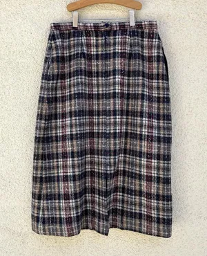 Vintage Brown Wool Plaid Pencil Skirt Madison 14 thumbnail 5