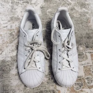 White Adidas Quilted Superstar Sneakers (Size 7.5) thumbnail 2