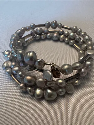 Silpada Grey Pearl Coil Bracelet Sterling Silver 925 thumbnail 2