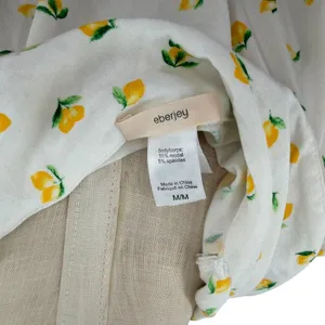 Eberjey Dianna Lemon‎ Print Short Sleeve Pajama Shirt White Yellow Medium thumbnail 11