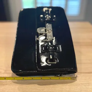 Anne Klein Black Patent Leather Evening Clutch Bag Handbag with Slip‎ Pocket thumbnail 6