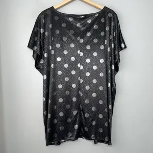 Vintage Going Out Top Plus Size 20W Black Metallic Silver Polka Dot Slinky Knit thumbnail 4